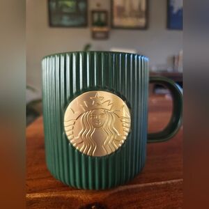 Starbucks Dark Green Striped Golden Siren Coffee Mug